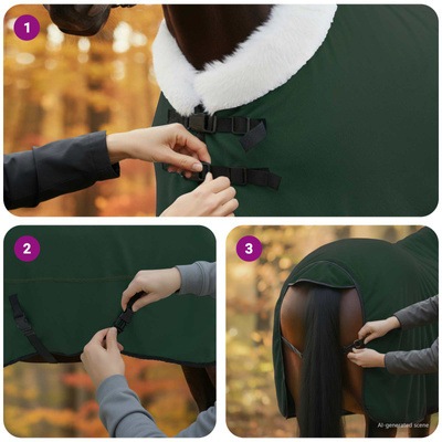 Koc dla Koni Pełny ciemnozielony 155 cm Polarowy fleece