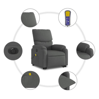 vidaXL Podnoszony fotel masujący, elektryczny, rozkładany, ciemnoszary
