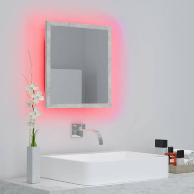 vidaXL Lustro łazienkowe LED, szarość betonu, 40x8,5x37 cm, akryl