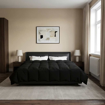 Letni Kołdra Kwiłtowany Czarny 200 x 220 cm Mikrofibra