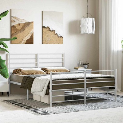 vidaXL Metalowa rama łóżka z wezgłowiem i zanóżkiem, biała, 140x190 cm model standard