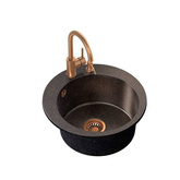 ART JAMES 210 (Ø51x20) Art Copper Black Pearl z syfonem manualnym, baterią Naomi i dozownikiem - czarny opalizacja miedziana