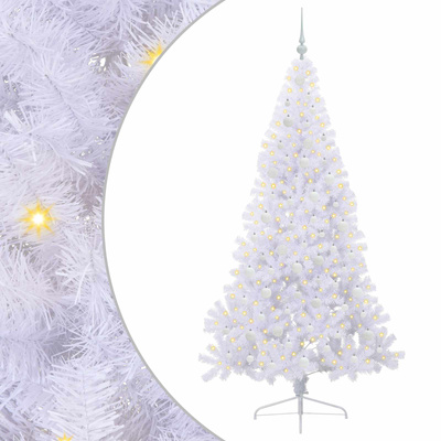 Sztuczna choinka z 300 diodami LED Biały 210 cm PVC i stal