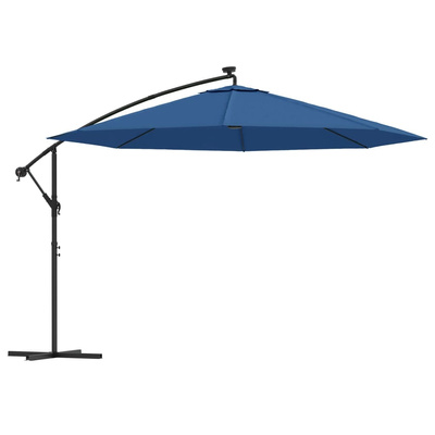 Parasol ogrodowy z LED, wiszący, niebieski, 350 cm