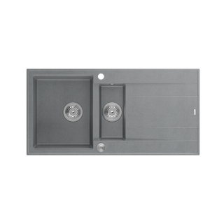 EVAN 156 GraniteQ zlewozmywak z syfonem Push To Open 1,5-komorowy z/o (1000x500x210; kom. 420x480) silver stone / elementy stalowe