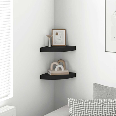 vidaXL Narożne półki ścienne, 2 szt., czarne, 25x25x3,8 cm, MDF