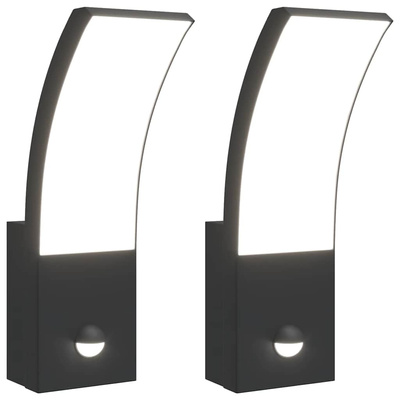 Zewnętrzne kinkiety LED z czujnikami, 2 szt., czarne, aluminium