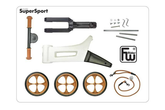 FWRider Super Sport 515784 Kolor: Pearl / Biały z brązowymi felgami Rowerek biegowy Jeździk 2w1 Ciche koła + Pasek do noszenia dla Rodzica
