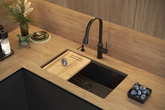 LOGAN 110 GraniteQ zlewozmywak pure carbon 76x44x23,5 cm 1-komorowy podwieszany z syfonem manualnym miedziany