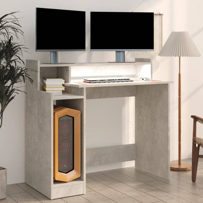 vidaXL Biurko z podświetleniem LED, betonowa szarość, 97x45x90 cm