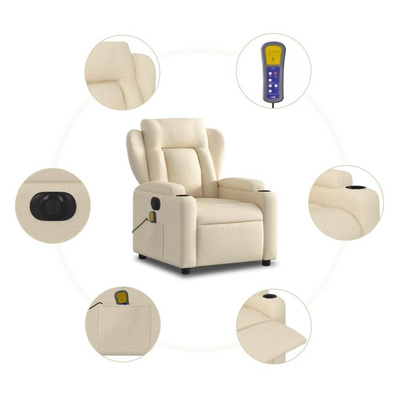 vidaXL Rozkładany fotel masujący, elektryczny, kremowy, tkanina model standard