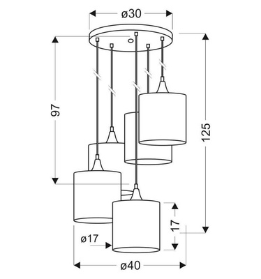 Lampa wisząca talerz czarny 5xE14 Long 35-73976
