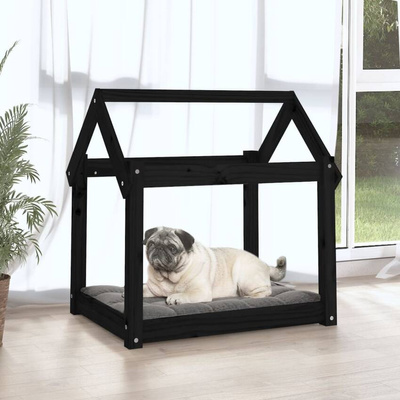 vidaXL Legowisko dla psa, czarne, 71x55x70 cm, lite drewno sosnowe