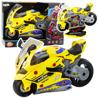 Motocykl Do Rozkręcania 2w1 DIY Warsztat Światła Dźwięki Dym Żółty 43cm
