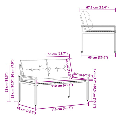 Ławka ogrodowa 2 -Seater 116 x 67,5 x 72 cm polirattan