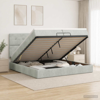 Łóżko ottoman z materacem jasnoszary 200 x 200 cm Welur