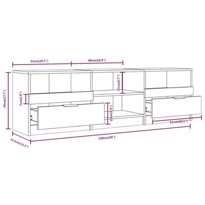 vidaXL Szafka pod TV, wysoki połysk, biała, 150x33,5x45 cm