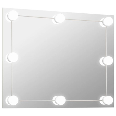 vidaXL Lustro ścienne z lampkami LED, bez ramy, prostokątne, szklane