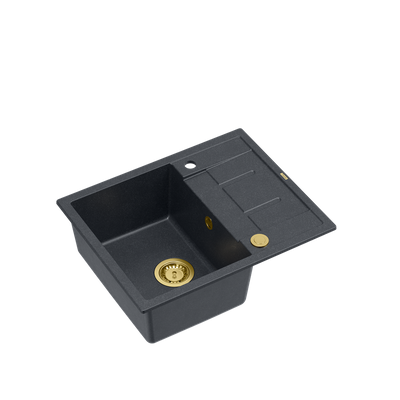 MORGAN 116 GraniteQ zlewozmywak black diamond z syfonem Push To Open kol. złoty 1-komorowy z/o + zaczepy 4 szt