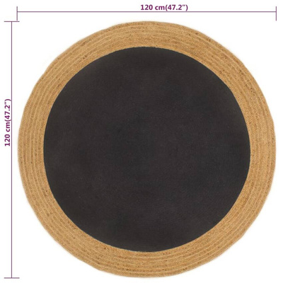vidaXL Pleciony dywan, czarno-naturalny, 120cm, juta, bawełna, okrągły