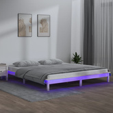 vidaXL Rama łóżka z LED, biała, 160x200 cm, lite drewno
