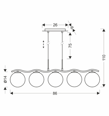 LUMOS lampa wisząca sufitowa 5x20W G9 chrom szkło grafitowe klosz 14 cm nowoczesna oprawa oświetleniowa salon jadalnia