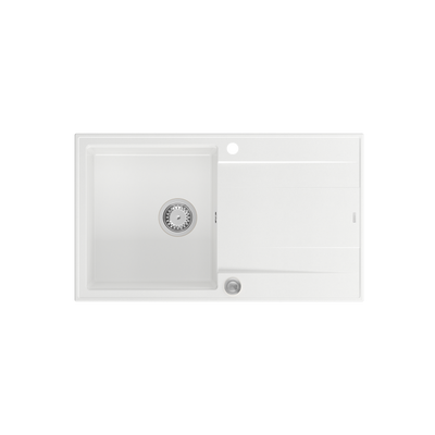 EVAN 111 GraniteQ zlewozmywak z syfonem Push 2 Open 1-komorowy z/o (860x500x210) snow white / elementy stalowe
