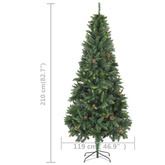 vidaXL Sztuczna choinka z lampkami i szyszkami, zielona, 210 cm