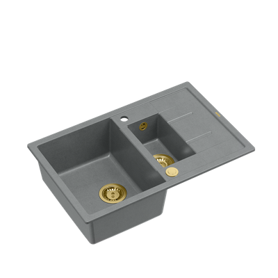 MORGAN 156 GraniteQ zlewozmywak silver stone z syfonem Push To Open okrągły 1,5-komorowy z/o / elementy złote