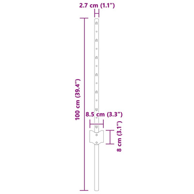 Wbudowany słupek ogrodzeniowy 5 szt. srebrny 100 cm