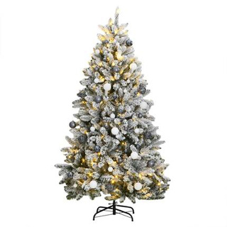 vidaXL Sztuczna choinka na zawiasach, 300 lampek LED i bombki, 240 cm