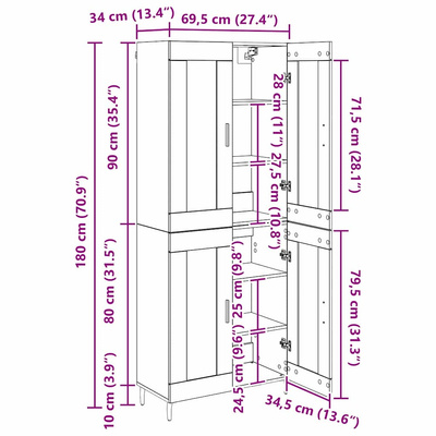 Highboard 2 szt. Stare drewno 69,5 x 34 x 180 cm