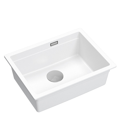 LOGAN 100 GraniteQ zlewozmywak snow white 59,5x45,1x21,5 cm 1-komorowy podwieszany z syfonem manualnym stal szlachetna