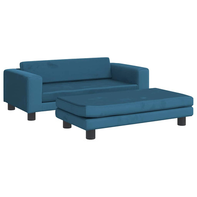 vidaXL Sofa dziecięca z podnóżkiem, niebieska, 100x50x30 cm, aksamit