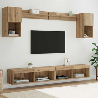 Jednostki TV na ścianę z LED 6 szt. Dąb rzemieślniczy