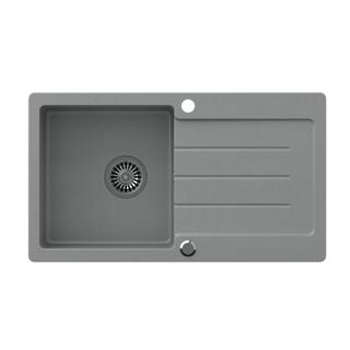 JOHNNY 111 GraniteQ zlewozmywak granitowy silver stone 1-komorowy z/o (77x44x18,5), z syfonem i zaślepką stal szlachetna