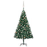vidaXL Sztuczna choinka z lampkami i bombkami, zielona, 180 cm, PVC