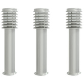 Lampy ogrodowe na słupku, 3 szt., srebrne, 60 cm, stal