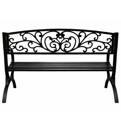 Ławka Ogrodowa Taras Ogród Parkowa Metalowa Oparcie Zdobiona Czarna 127 cm