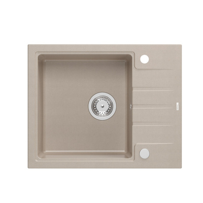 Zlewozmywak granitowy PETER 116 – jednokomorowy, wpuszczany, pearl beige/elementy stalowe, Quadron