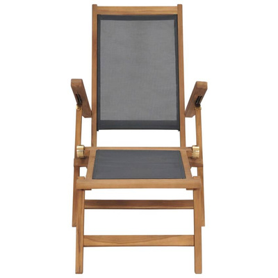 vidaXL Leżak tarasowy z podnóżkiem, lite drewno tekowe, czarny