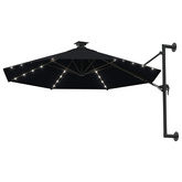 Parasol ogrodowy z LED, ścienny, 300 cm, czarny