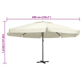 Parasol ogrodowy na aluminiowym słupku, 600 cm, piaskowy