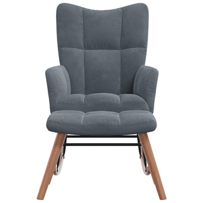 Fotel bujany z podnóżkiem, ciemnoszary, obity aksamitem