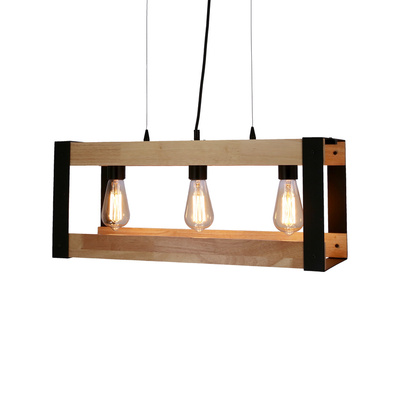 Lampa wisząca czarna metalowa + drewno 3xE27 Varna 33-79077