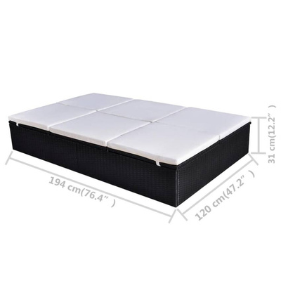 vidaXL Podwójny leżak z poduszką, polirattan, czarny