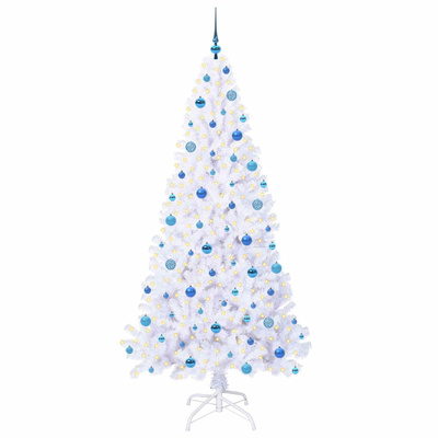 Sztuczna choinka z 300 diodami LED Biały 210 cm PVC i stal