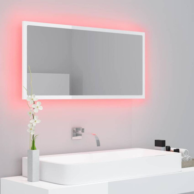 vidaXL Lustro łazienkowe LED, wysoki połysk, białe, 90x8,5x37cm, akryl