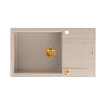 Zlewozmywak granitowy EVAN 136 XL – jednokomorowy, wpuszczany, pearl beige/elementy miedziane, Quadron