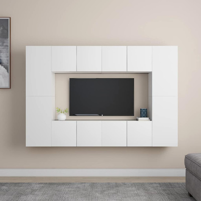 8-cz. zestaw szafek TV, biały, materiał drewnopochodny